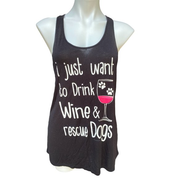 Bear Dance Tops - Drink Wine & Rescue Dogs Tank - Large